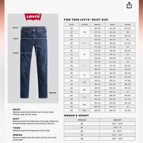 Levi's Men's 505 Regular Fit Jeans Sz 34w32L - Picture 10 of 10